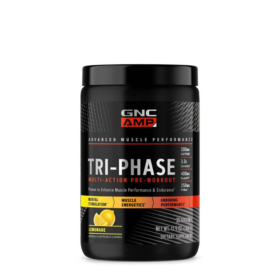 Gnc Amp Tri-phase Multi-action, Pre-workout Lemonade Flavored, 366 G