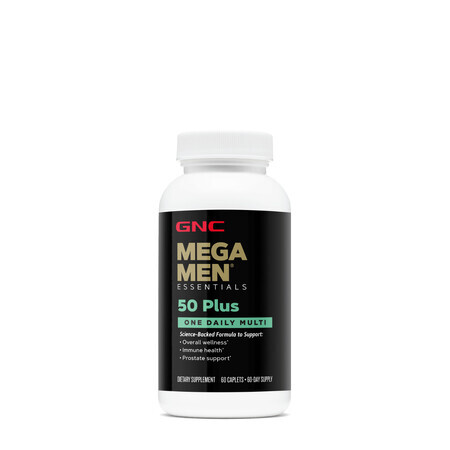 Gnc Mega Men 50 Plus One Daily, Complejo multivitamínico para hombres - Apoyo para los ojos, el corazón y el cerebro, 60 Tb