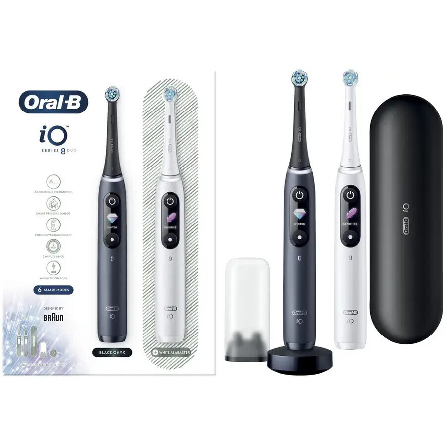 Oral B EK Duo iO serie 8 Zwart&Wit + tandenborstelhouder + reistasje