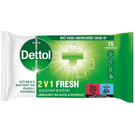 Dettol 2-in-1 Hand and Surface Disinfecting Wipes 15 pcs