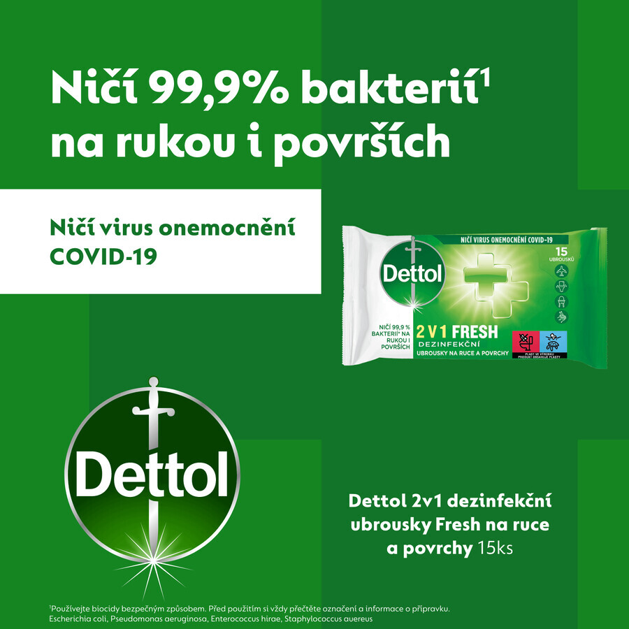 Dettol 2-in-1 Hand and Surface Disinfecting Wipes 15 pcs