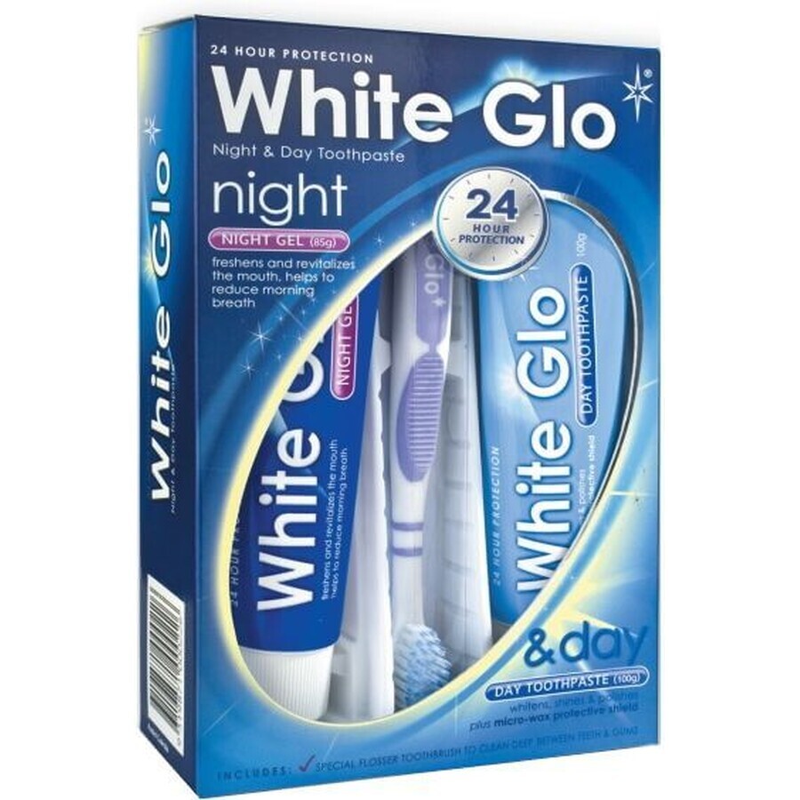 White Glo Set de pastă de albire de zi și de noapte 185 g