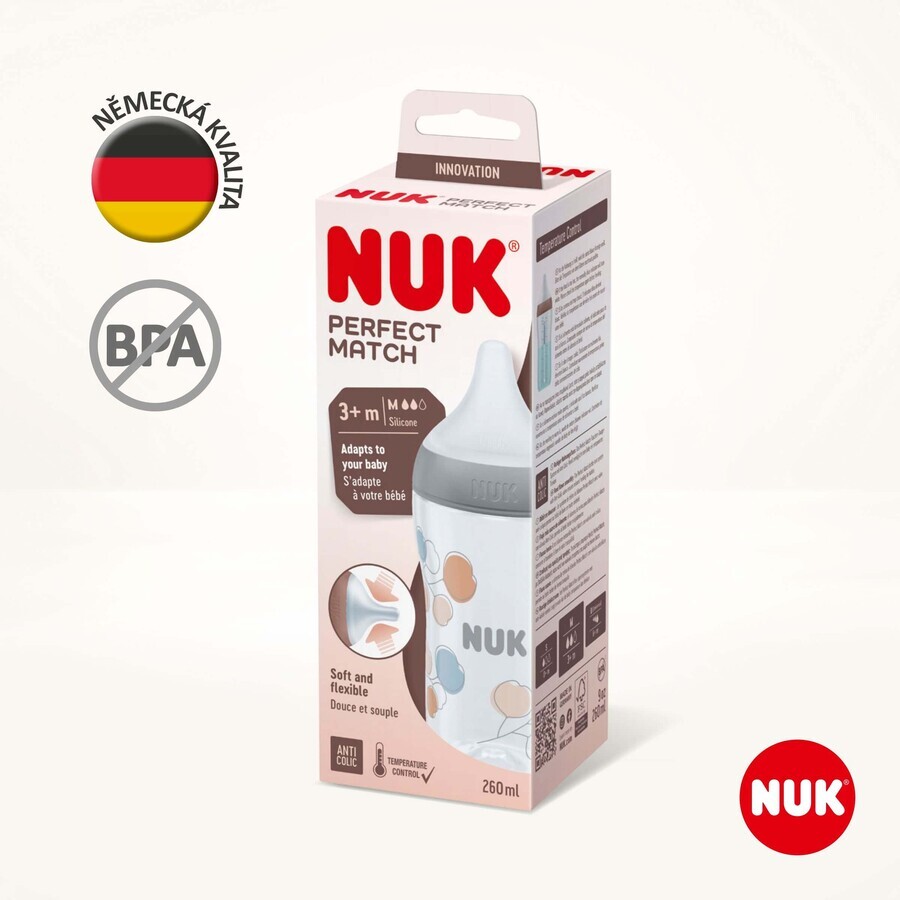 Nuk Perfect Match Flasche mit Temperaturkontrolle, grau 260 ml