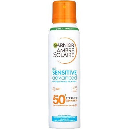 Garnier Ambre Solaire Solaire Sensitive Advanced Protective Mist, protezione molto alta, pelle leggermente sensibile, SPF 50+, 150 ml