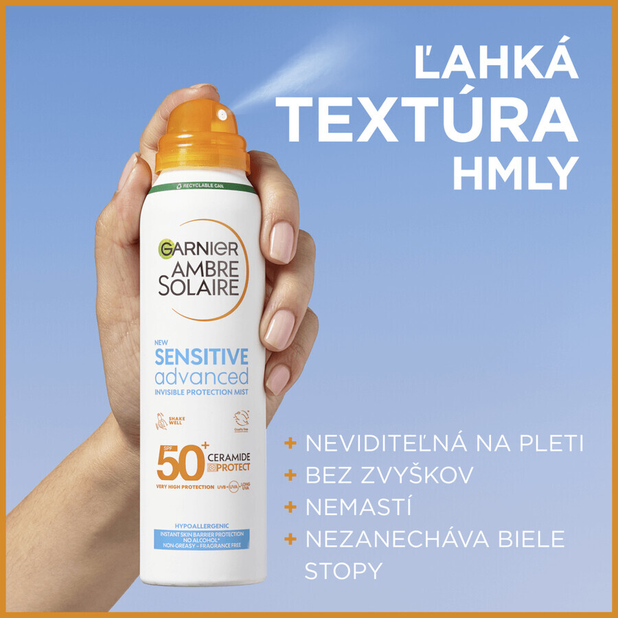 Garnier Ambre Solaire Solaire Sensitive Advanced Protective Mist, protezione molto alta, pelle leggermente sensibile, SPF 50+, 150 ml