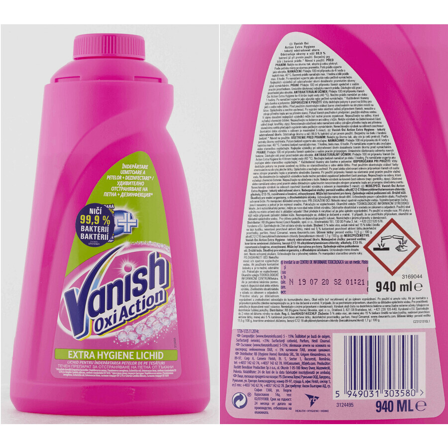 Vanish Oxi Action Extra Hygiënisch 10 Wasreiniger 940 ml