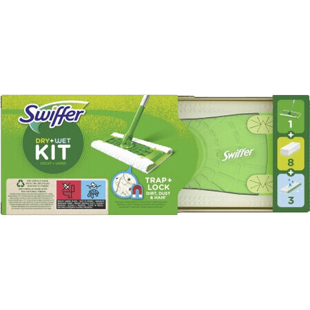 Swiffer Starter Set with 1 handle, 8 dry wipes and 3 cleaning cloths