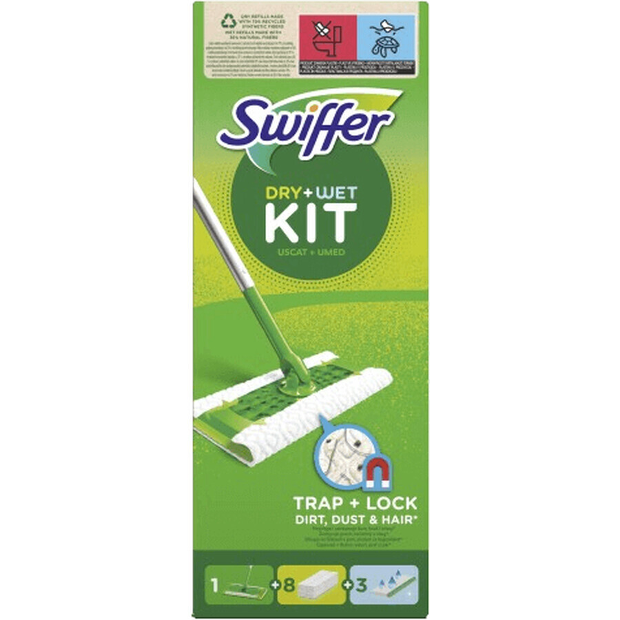 Swiffer Starter Set with 1 handle, 8 dry wipes and 3 cleaning cloths