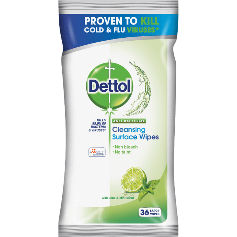 Dettol Lime & Mint antibacterial wipes, 36 pcs