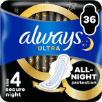 Always Ultra Secure Pads sanitare de noapte (mărimea 4) cu aripi 36 buc