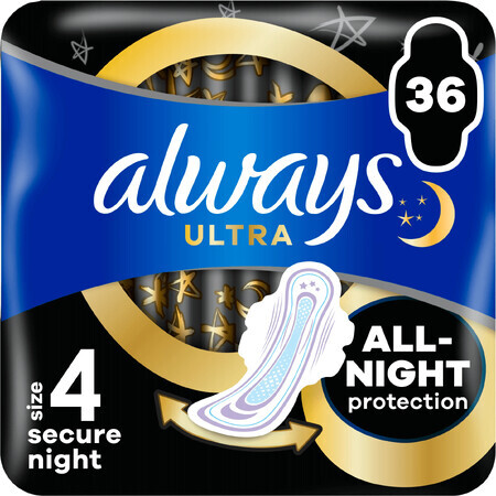 Always Ultra Secure Pads sanitare de noapte (mărimea 4) cu aripi 36 buc