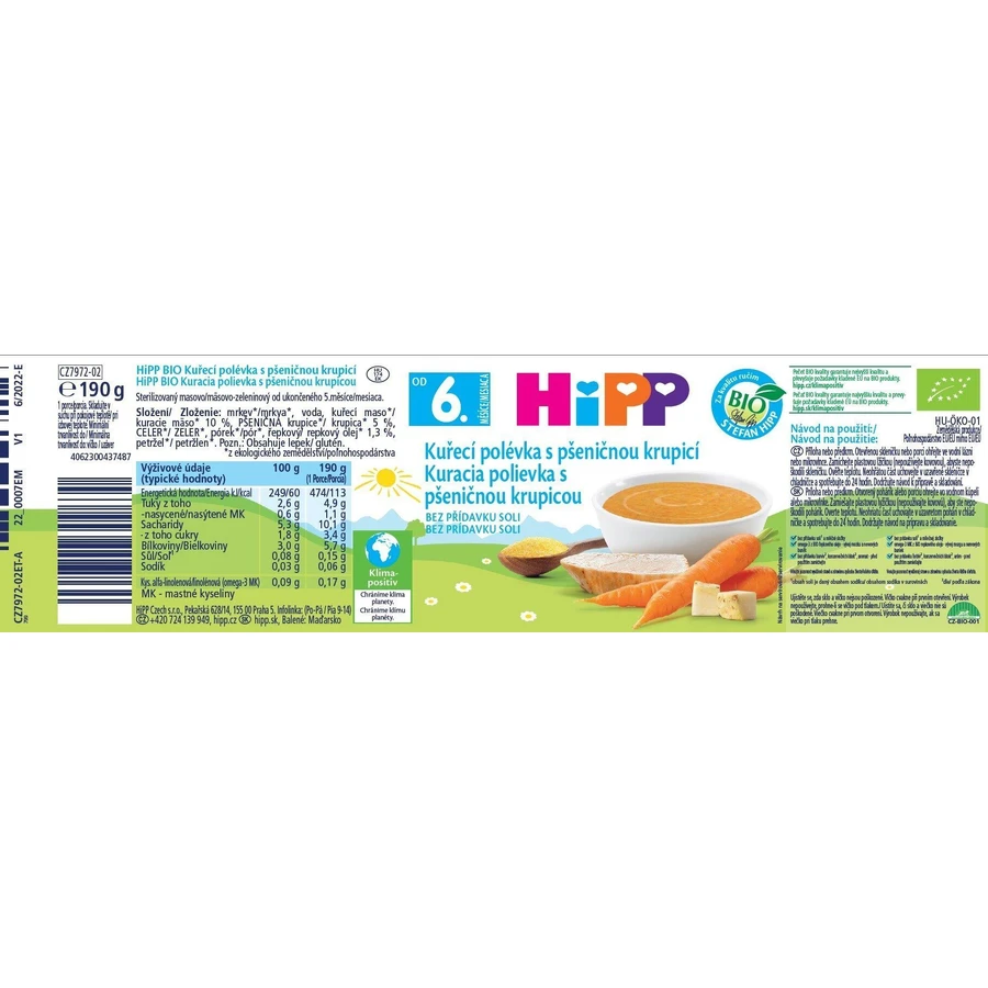 HiPP BIO Soupe de poulet à la semoule de blé 190 g
