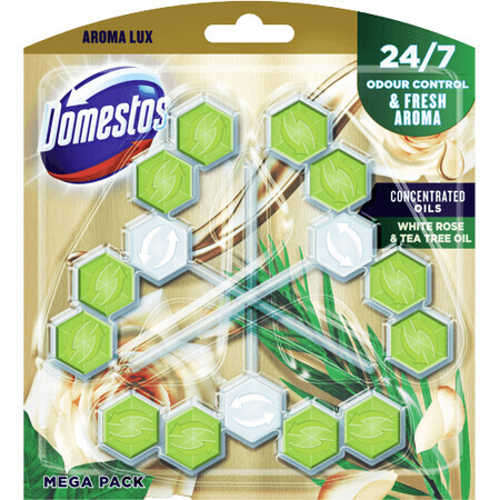 Domestos Flavour Lux Bloc WC à la rose blanche et à l'huile d'arbre à thé 3 x 55 g