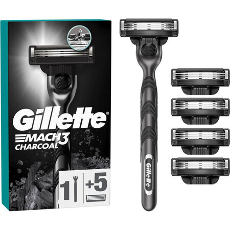 Gillette Mach3 Charcoal men's razor + 5 shaving heads