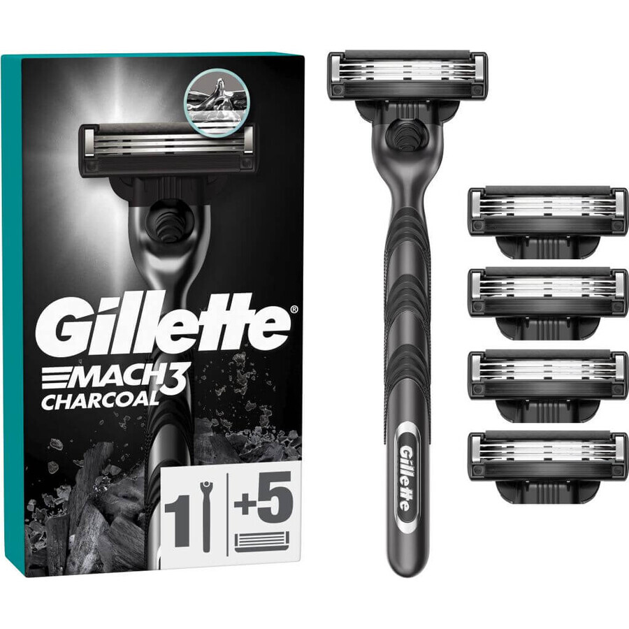 Gillette Mach3 Charcoal men's razor + 5 shaving heads