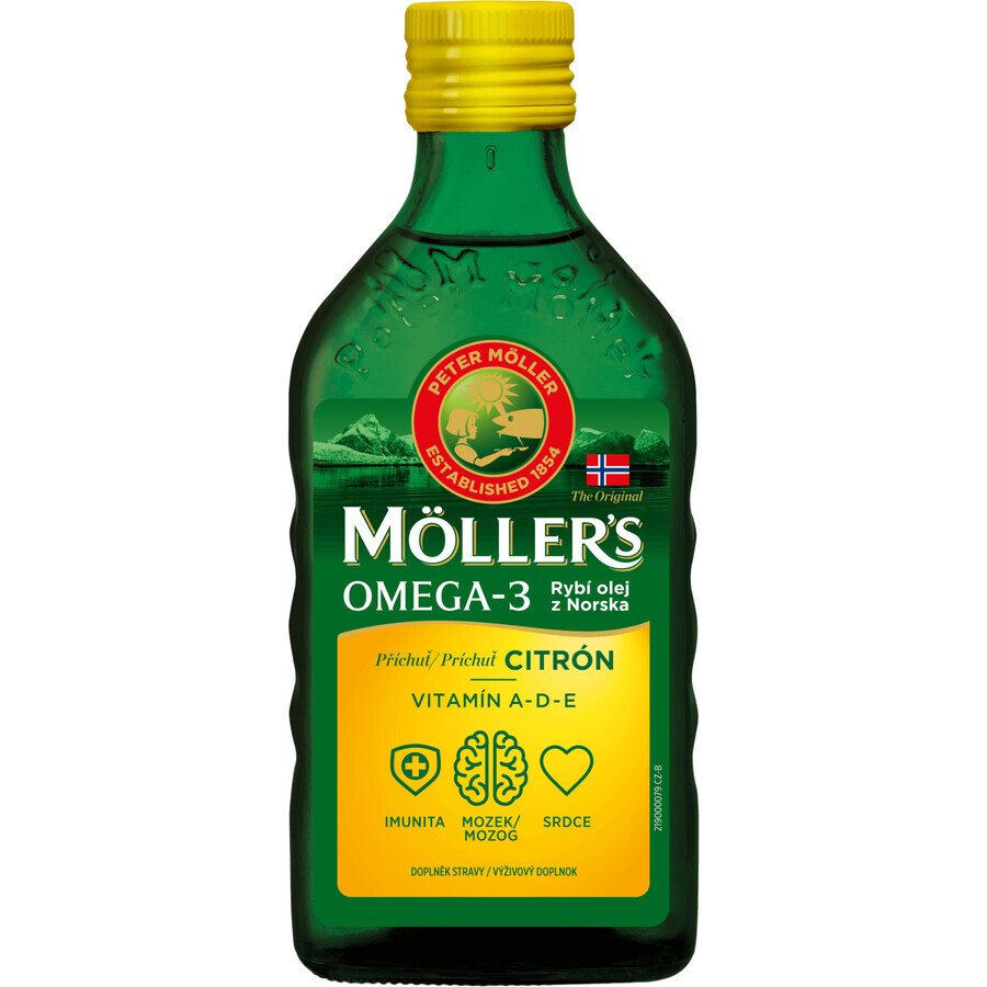 Mollers Omega 3 Fish Oil, ulei de ficat de cod cu aromă de lămâie 250 ml