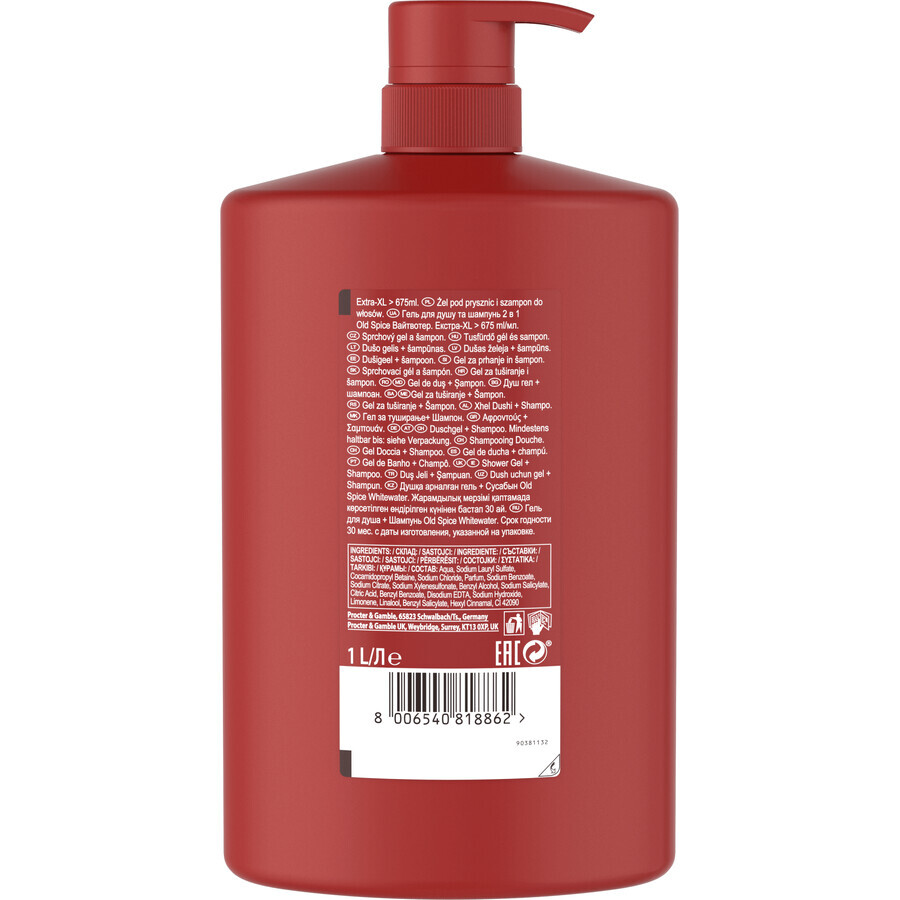 Old Spice Whitewater Mannen Douchegel en Shampoo met Frisse Geur 1000 ml