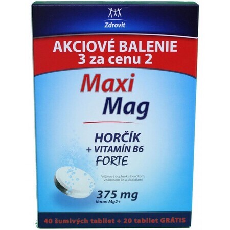 Zdrovit MaxiMag MaxiMag Magnésium+B6 FORTE 375 mg Emballage spécial, 60 comprimés effervescents