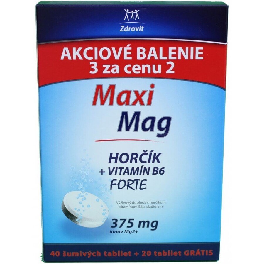 Zdrovit MaxiMag MaxiMag Magnésium+B6 FORTE 375 mg Emballage spécial, 60 comprimés effervescents