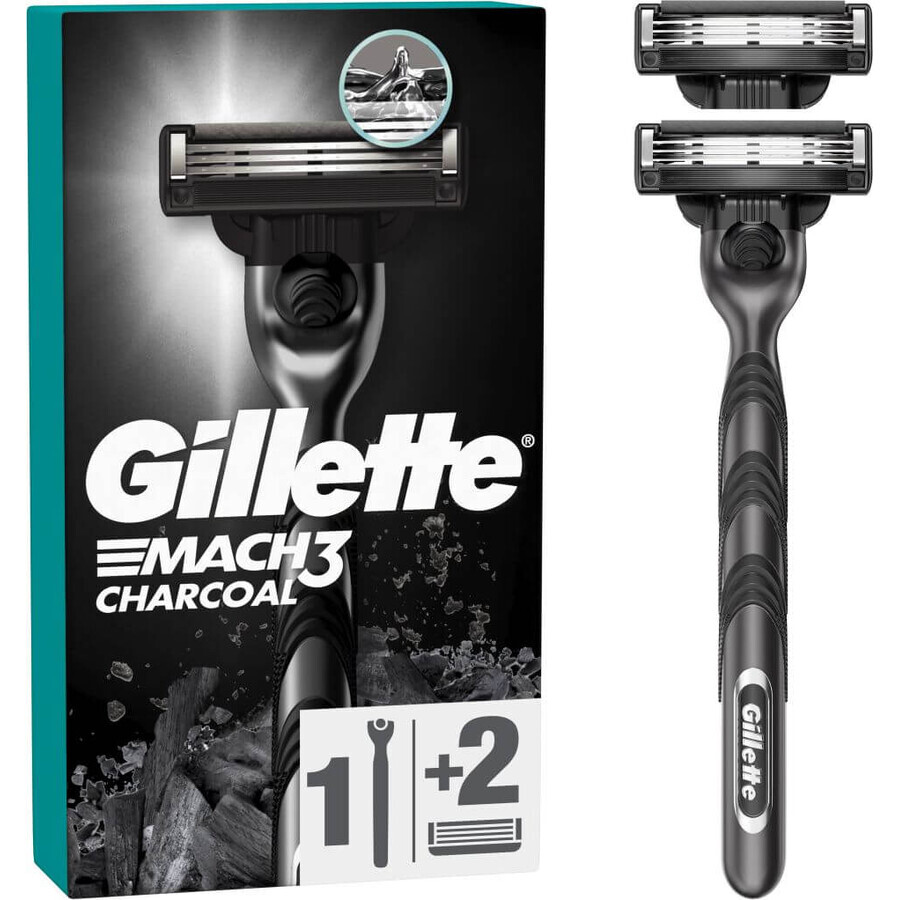 Aparat de ras pentru bărbați Gillette Mach3 Charcoal + 2 capete de ras