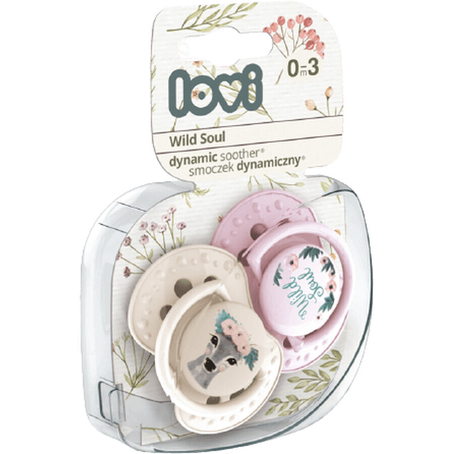 LOVI Silicone pacifier Dynamic WILD SOUL, for girls 0 - 3 months, 2 pcs.