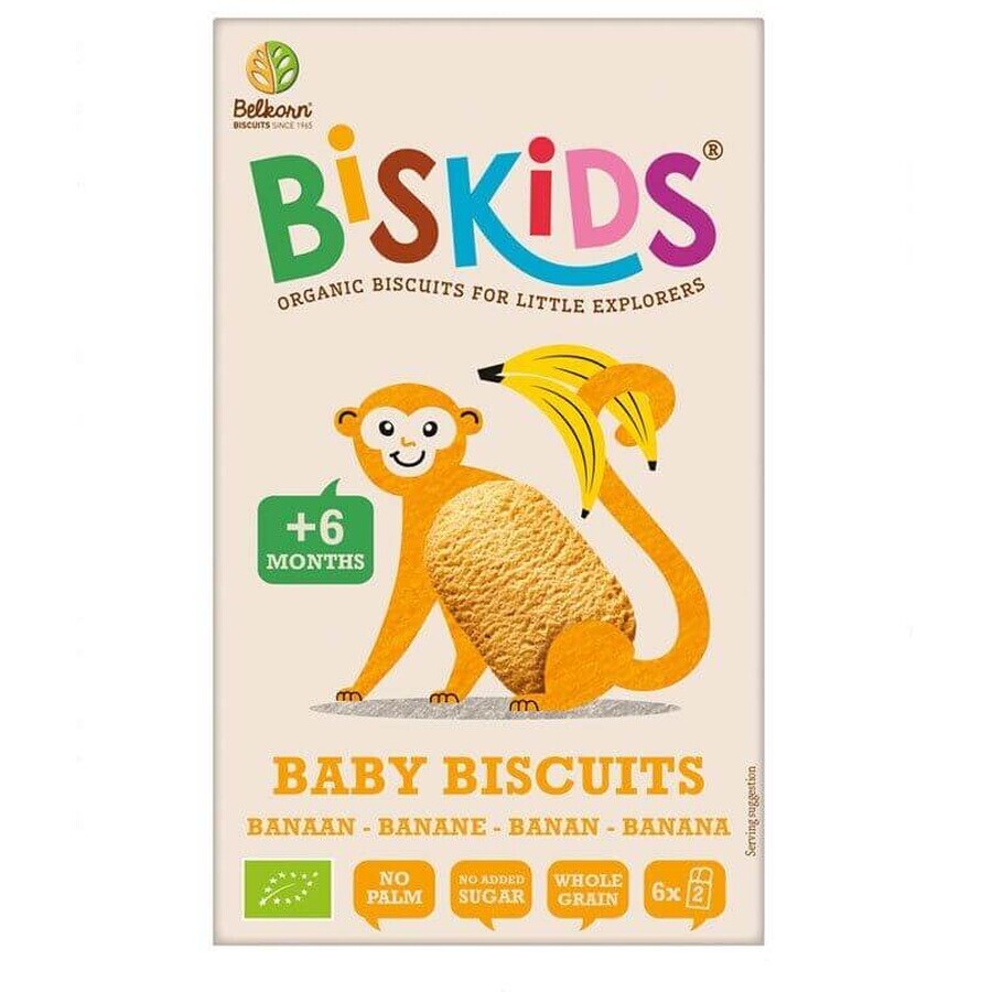 Belkorn BISkids Biologische volkoren kinderkoekjes met bananen zonder toegevoegde suiker 6M+ 120 g