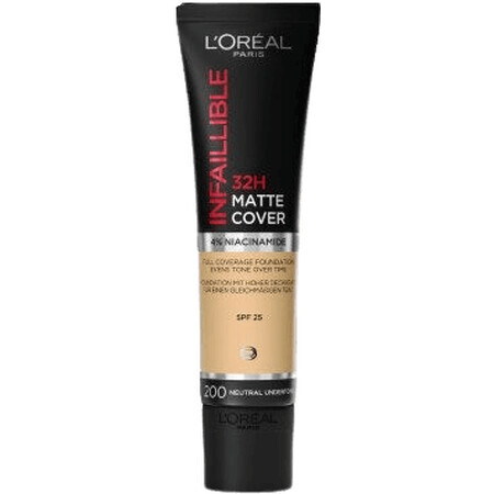 L'Oréal Paris Infaillible 32H Matte Cover 200 Goudkleurig zand, make-up dekking 30 ml