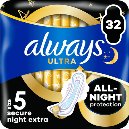 Always Ultra Secure Night Extra Sanitary Pads (size 5) with wings 32 pcs