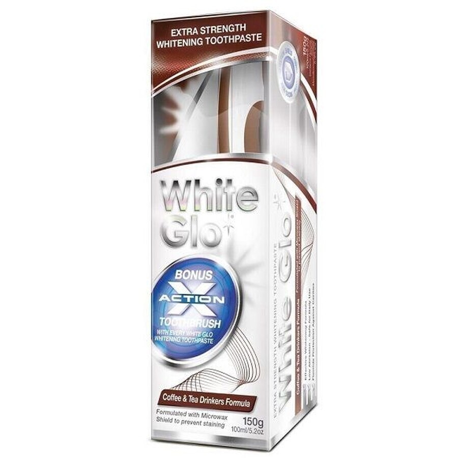 White Glo Koffie- en theedrinkers + gratis tandenborstel en interdentaal borsteltje 150 g