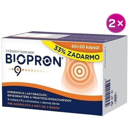 Biopron 9 Combinatie van lactobacillen, bifidobacteriën en fructooligosachariden 2 x 80 capsules