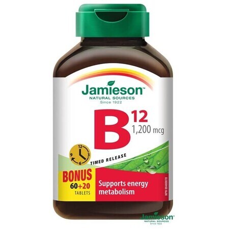 Jamieson Vitamina B12 metilcobalamina 1200 μg de liberación lenta 80 tbl. 80 comprimidos