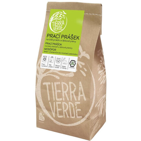 Tierra Verde Poudre de lavage pour linge blanc et couches, sachet de 850 g