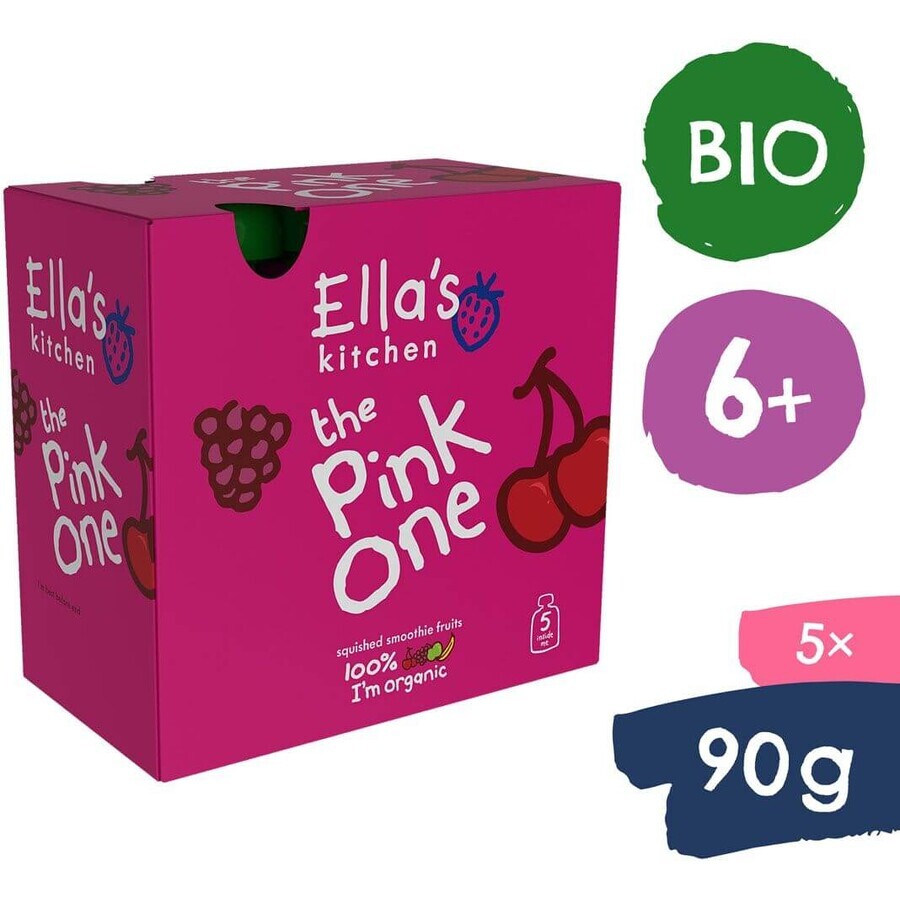 Ella's Kitchen BIO Pink Smoothie à un seul fruit avec fruit du dragon 5 x 90 g