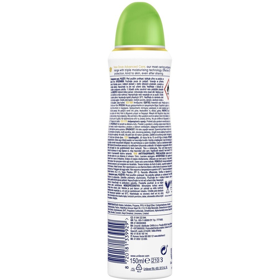 Spray antiperspirant Dove Advanced care go fresh Castravete și ceai 150 ml