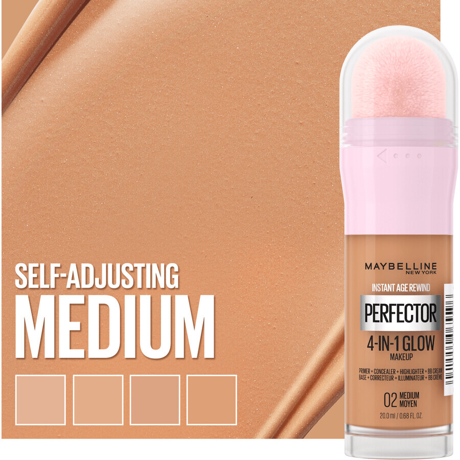 Maybelline New York Instant Perfector 4 en 1 Glow 02 Maquillaje iluminador medio 20 ml