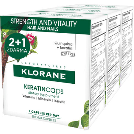 Klorane KERATINcaps Kracht en vitaliteit, haar en nagels 3 x 30 capsules