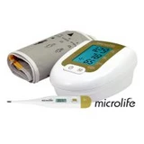 Microlife BP 3AG1 automatic digital pressure gauge in gold with shoulder adapter + MT 3001 thermometer