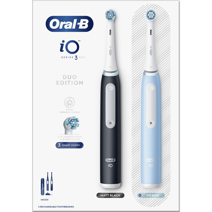 Oral-B iO 3 Dual Pack electric toothbrushes black and blue 2 pcs