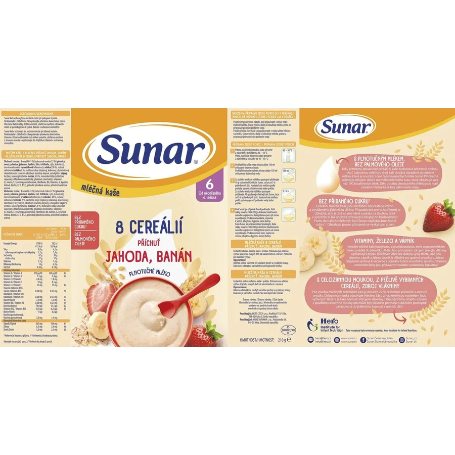 Sunar pap met 8 granen aardbeien, banaan 210 g