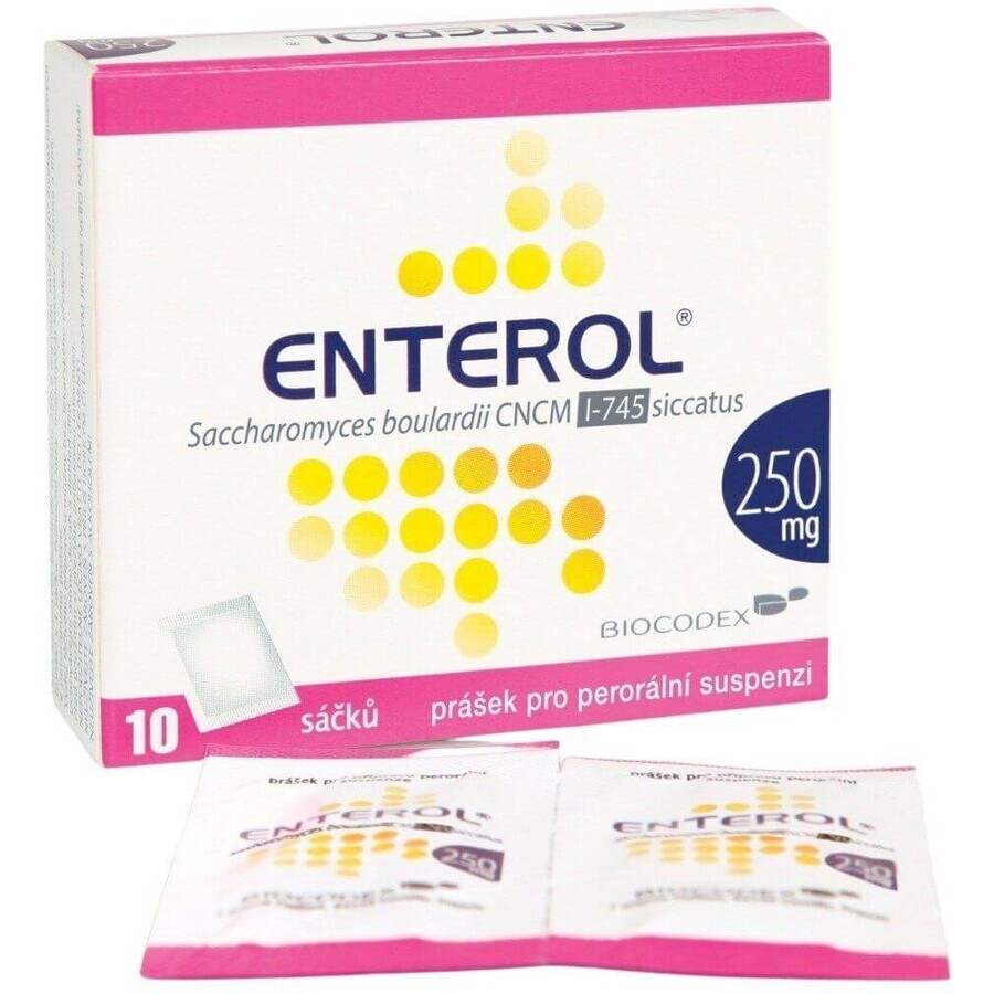 Enterol 250 mg pulbere pentru suspensie orală, săculeți 10 buc