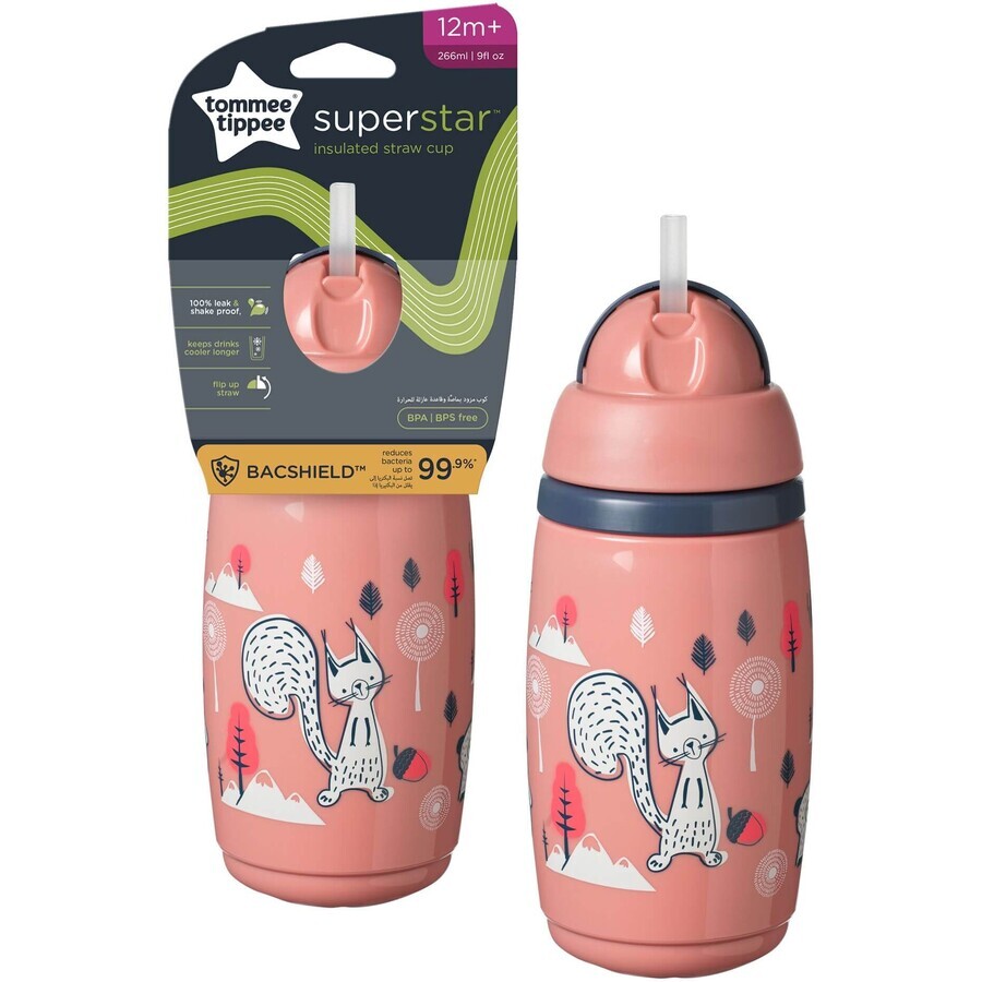 Tommee Tippee Superstar, cană sport fără scurgere, 12m+, roz 266 ml