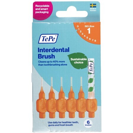 TePe Brosses interdentaires taille 1 orange 0,45 mm, boîte en papier 6 pcs