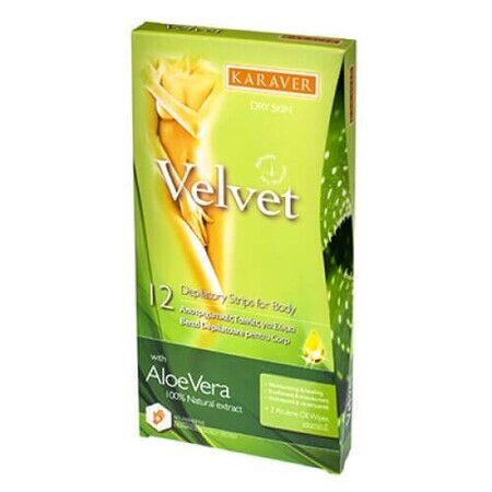 Strisce depilatorie per il corpo con aloe vera Velvet, 12 pezzi, Karaver