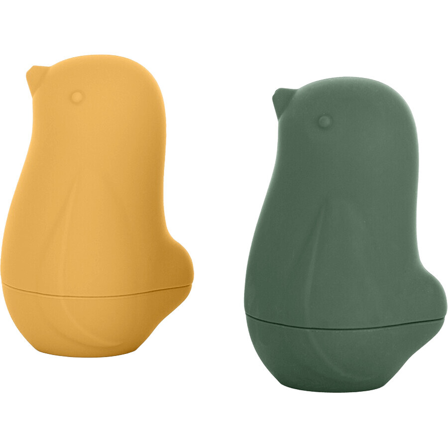 Petite&Mars Jucării de baie din silicon - Love birds Ochre Green 6m+