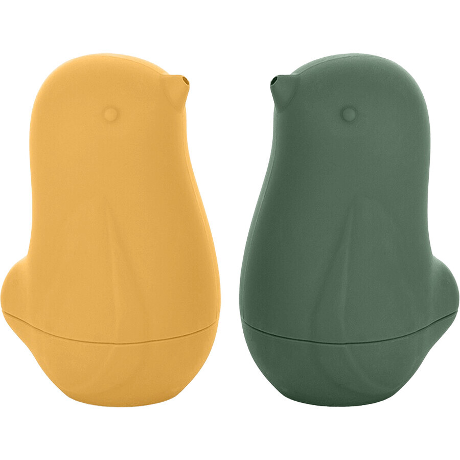 Petite&Mars Jucării de baie din silicon - Love birds Ochre Green 6m+