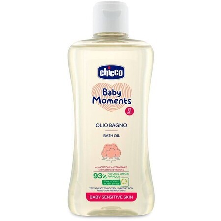 Chicco Baby Moments Sensitive 93% huile de bain naturelle avec coton et vitamine E 200 ml