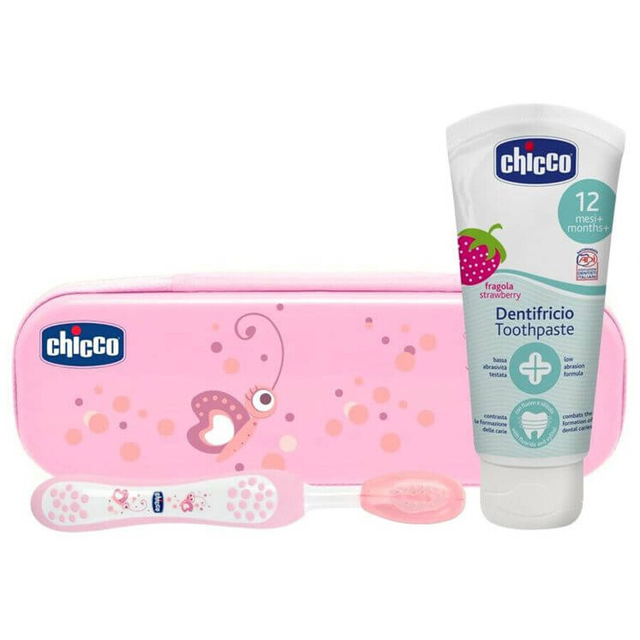 Chicco Set spazzolino con astuccio + dentifricio Always Smiling rosa 12 m+