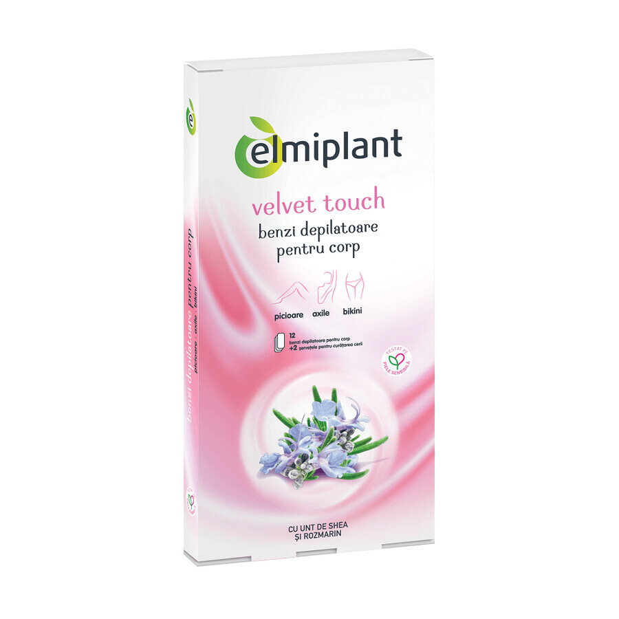 Velvet Touch Körperhaarentfernungsstreifen, 12 Streifen + 2 Tücher, Elmiplant