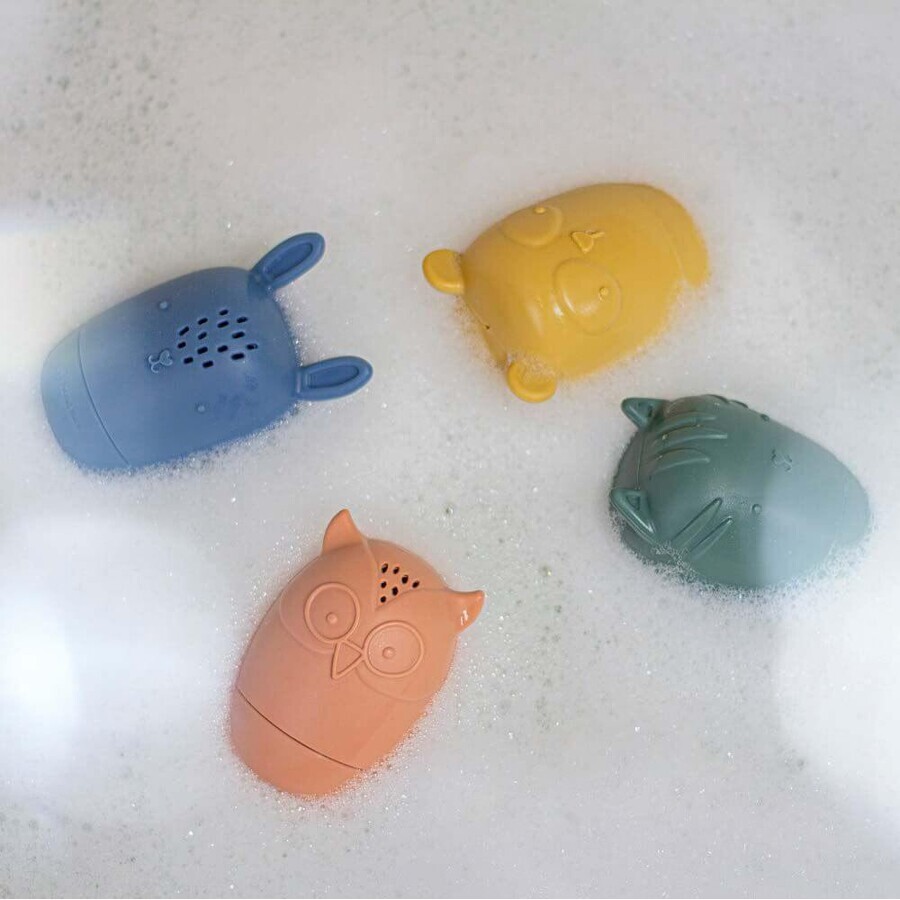 Petite&Mars Giocattoli da bagno in silicone AMIGOS 6m+ 4 pezzi