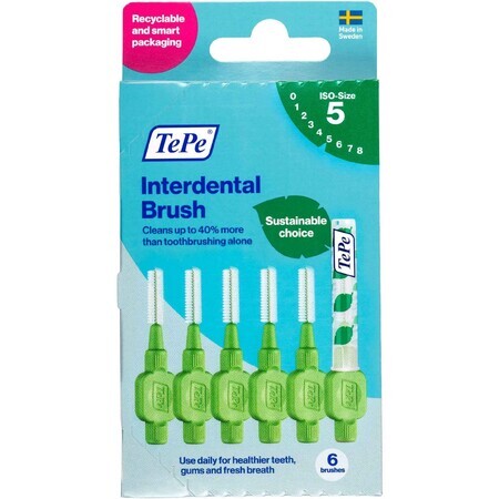 TePe Cepillos interdentales tamaño 5 verde 0,8 mm, caja de papel 6 unid.